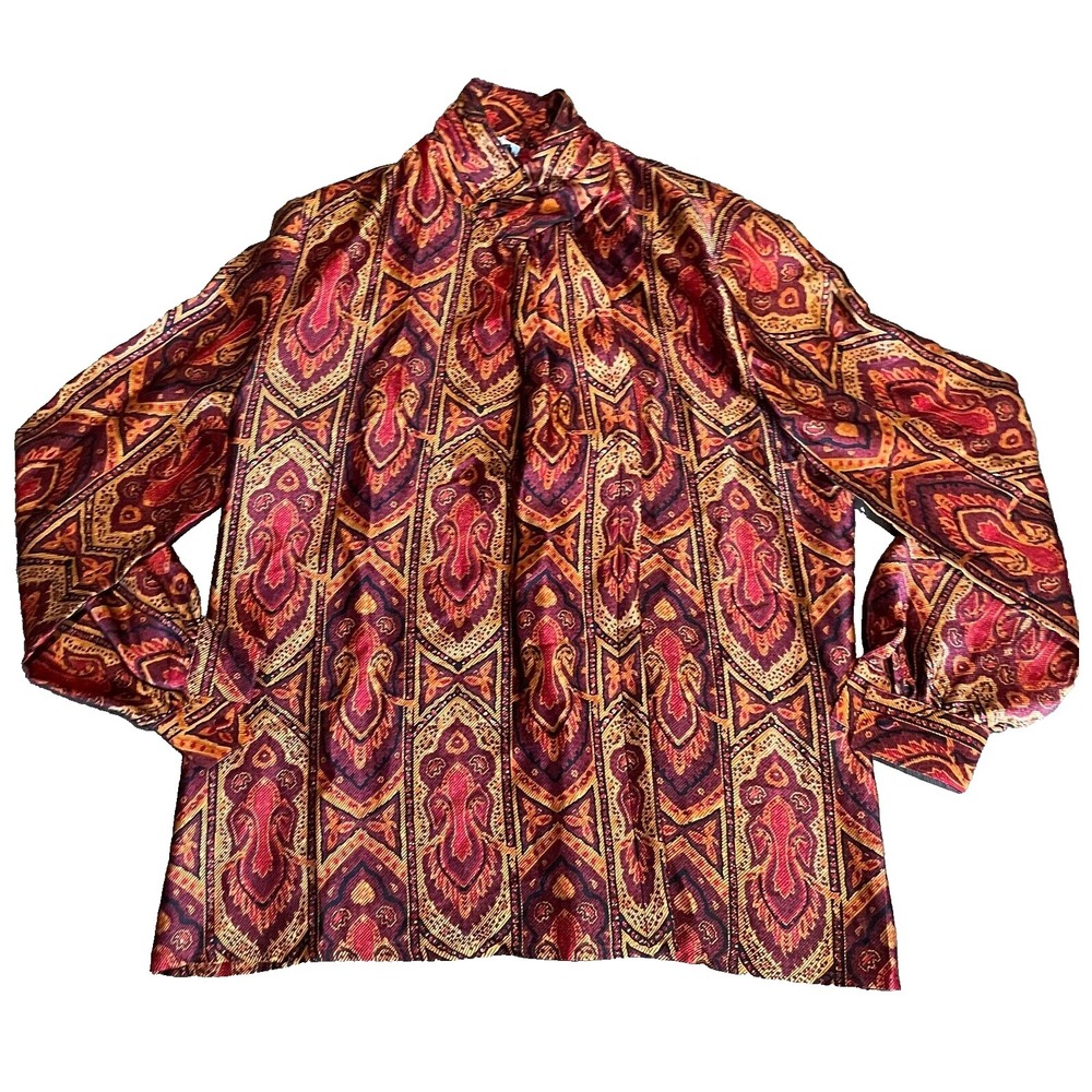 Starington Vintage blouse Silk red orange yellow  Blouse Womens 6 100% silk